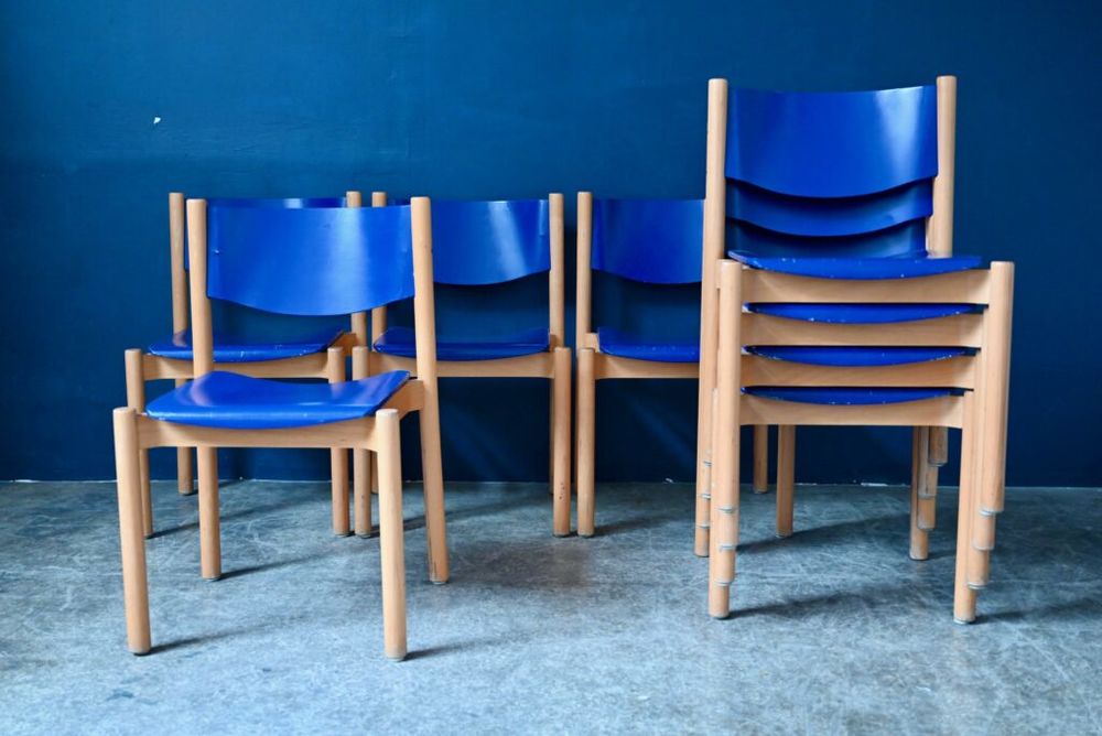 Chaises vintage scandinave Hiller lot s�rie bleues 100 Wintzenheim (68)