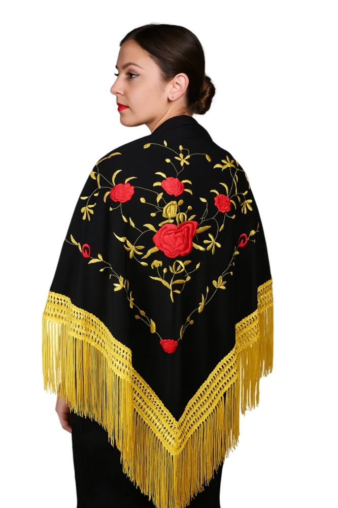 Ch�le Espagnol Multicouleur Noir Rouge et Or avec franges 15 Marseille 1 (13)