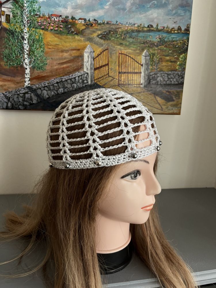 Chapeau Blanc paillettes argent� perles fait main 18 Saint-Prix (95)