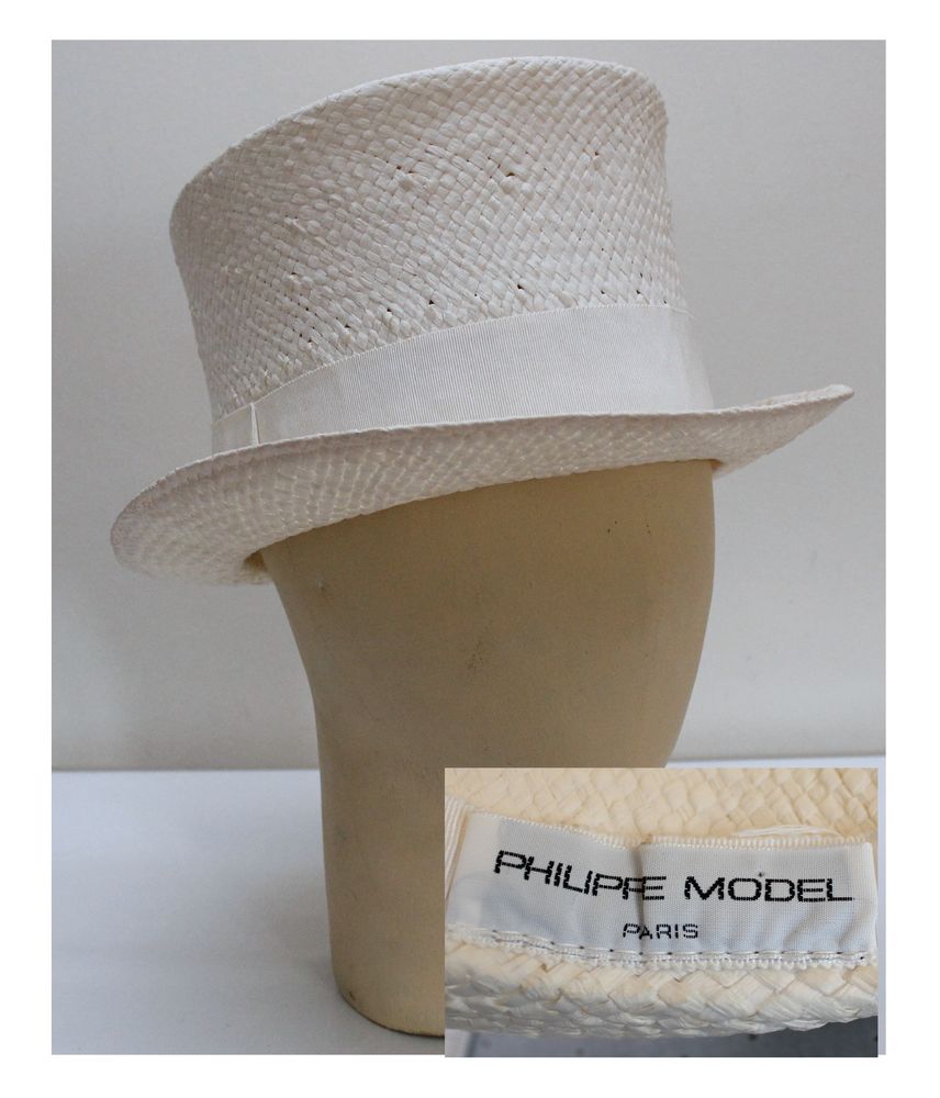 Chapeau Haut de Forme paille blanche PHILIPPE MODEL vintage 260 Issy-les-Moulineaux (92)