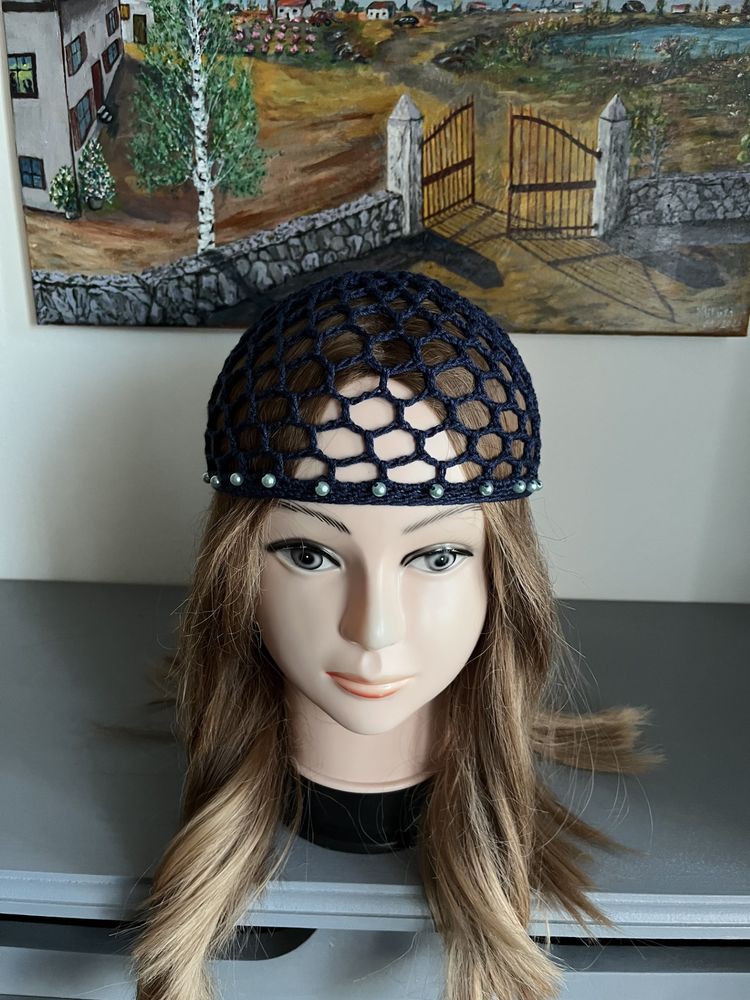 Chapeau Toque Bonnet Bob Bleu fonc� perles 13.5 Saint-Prix (95)