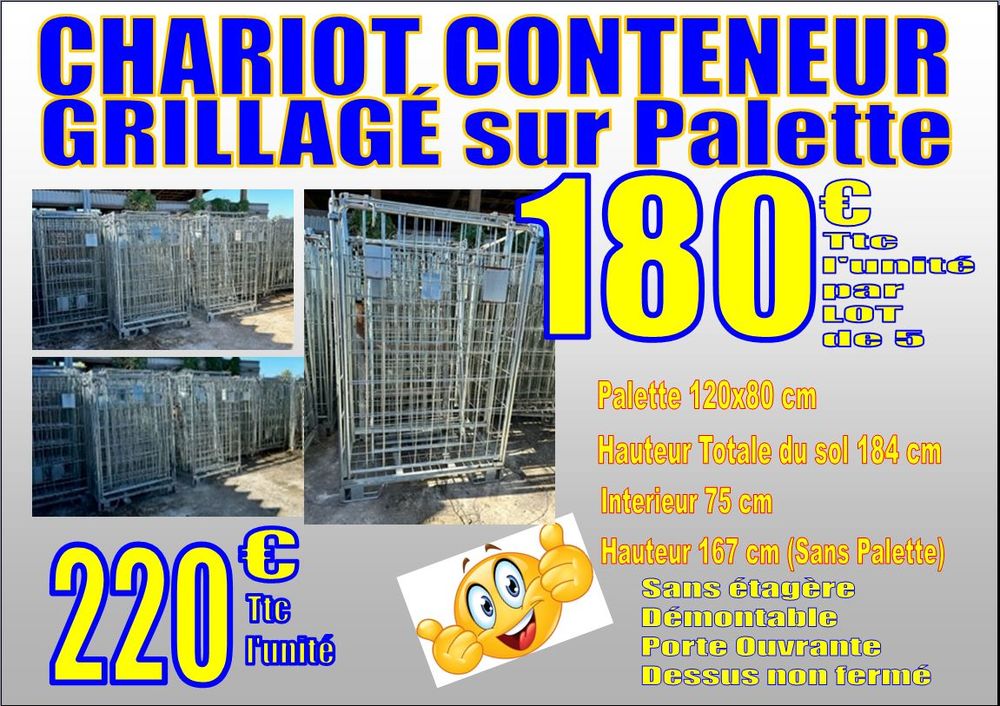 CHARIOT CONTENEUR GRILLAG� sur PALETTE - STOCKAGE 220 Saint-Porquier (82)