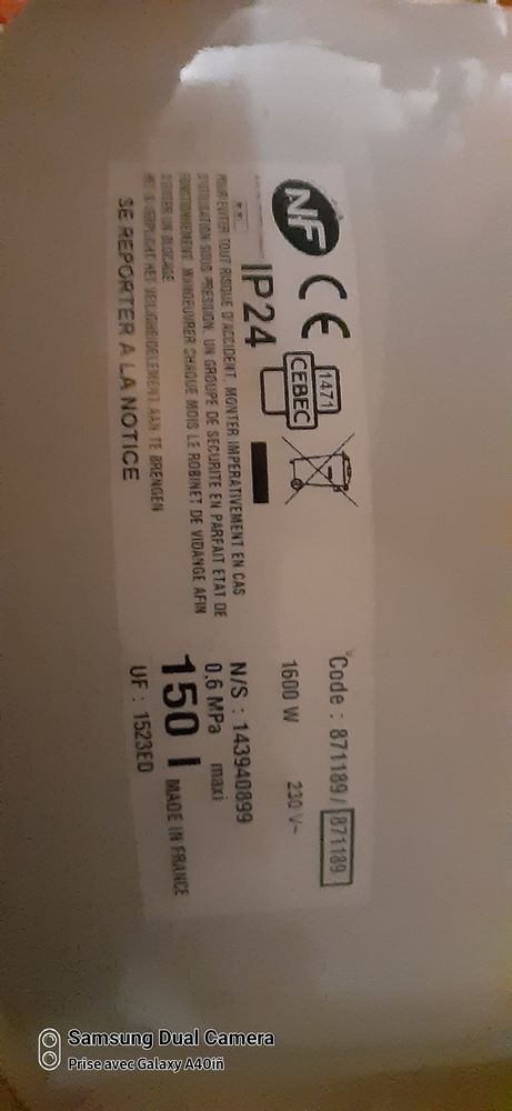 Chauffe eau 150L 60 St Louis La Chaussee (68)