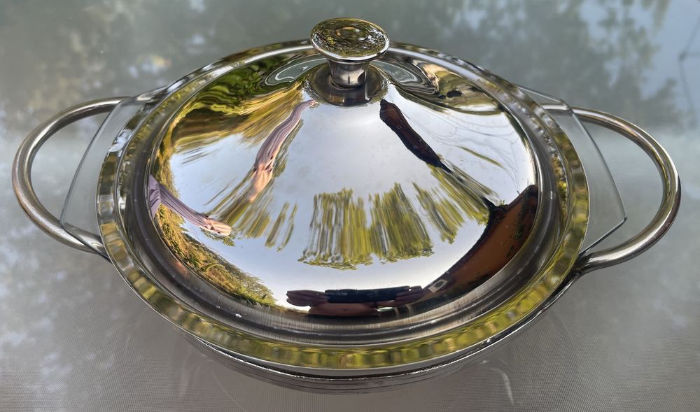 Chauffe plat m�tal argent� + Plat de service + Couvercle 40 Bauduen (83)