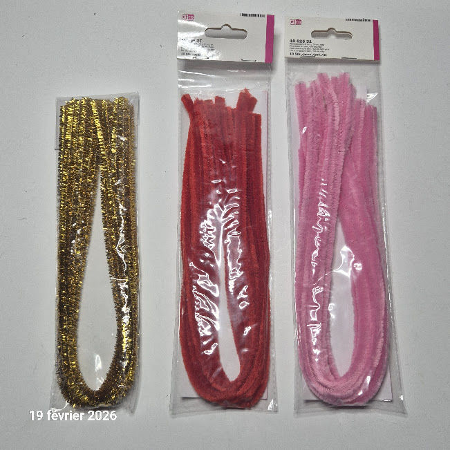 Fil chenille  rouge, rose et or, diam�tre 8 mm x 50 c 3 Saumur (49)