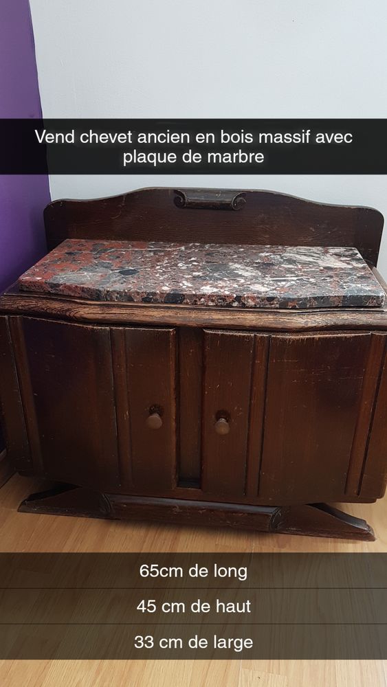 chevet ancien en bois massif avec plaque de marbre 60 Saint-Quentin (02)