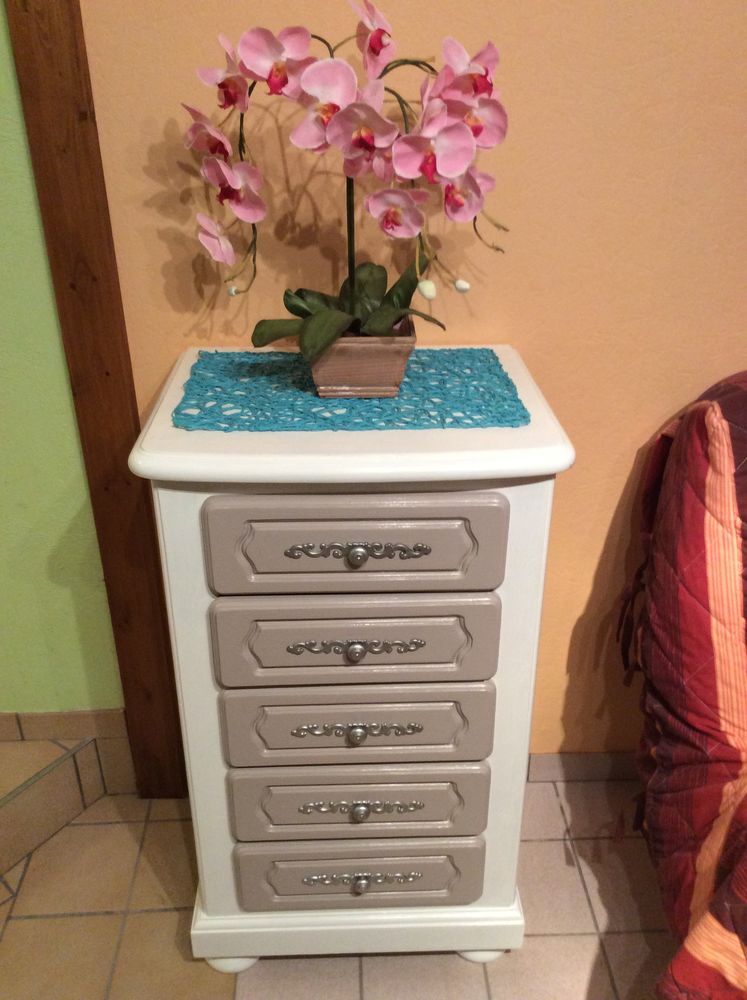 chiffonnier -Marron glace et Blanc Satin (stri� effet bois) 130 Geishouse (68)