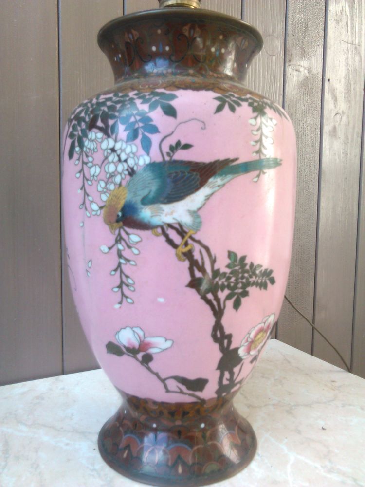 Cloisonn� asiatique rose rare PIED de LAMPE 30 cm de haut 480 Roquefort-les-Pins (06)