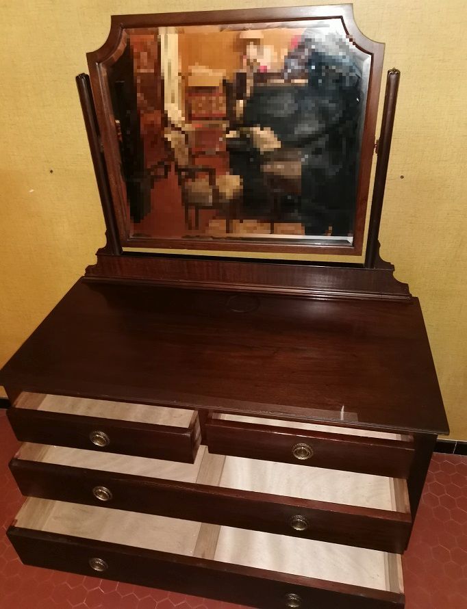 Coiffeuse miroir carr� pivotant style Louis XV bois 4 tiroir 60 Lescure (09)