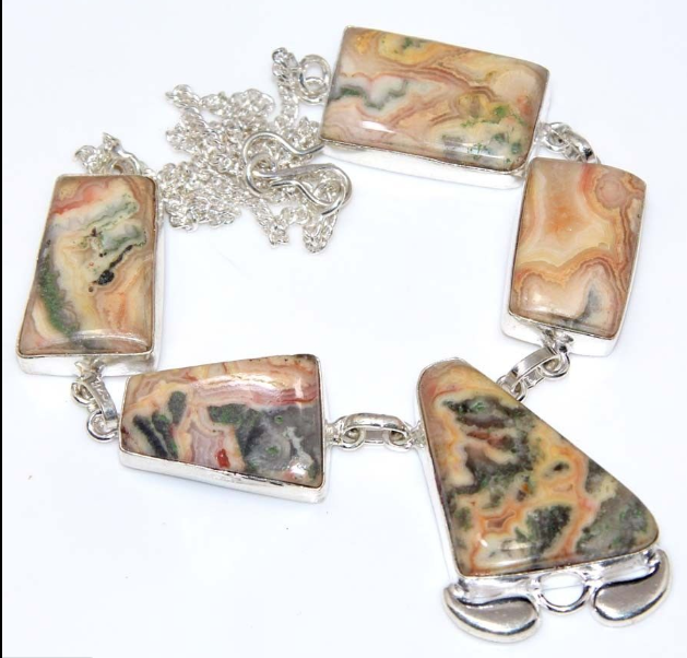 Collier AGATE CRAZY LACE, Plaqu� argent 925 22 Saint-Savin (86)