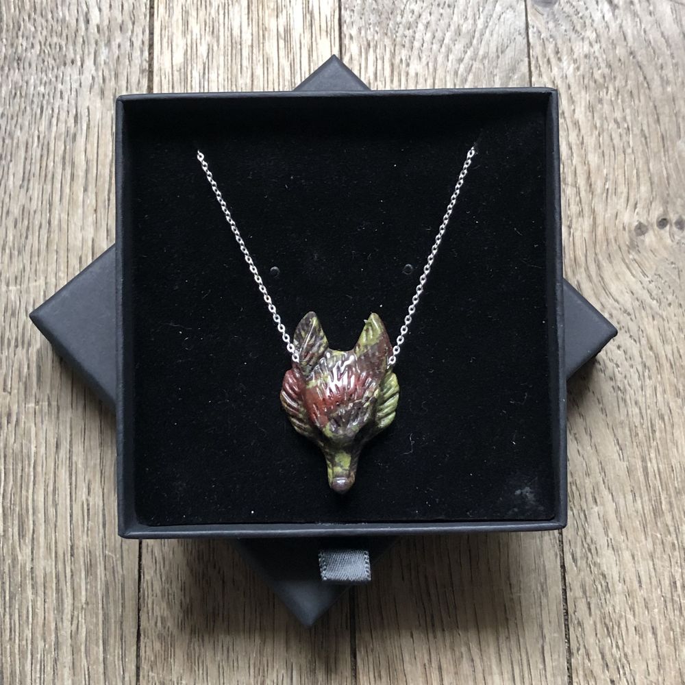 Collier argent massif 925 loup sang du dragon epidote unakit 22 Neuville-de-Poitou (86)