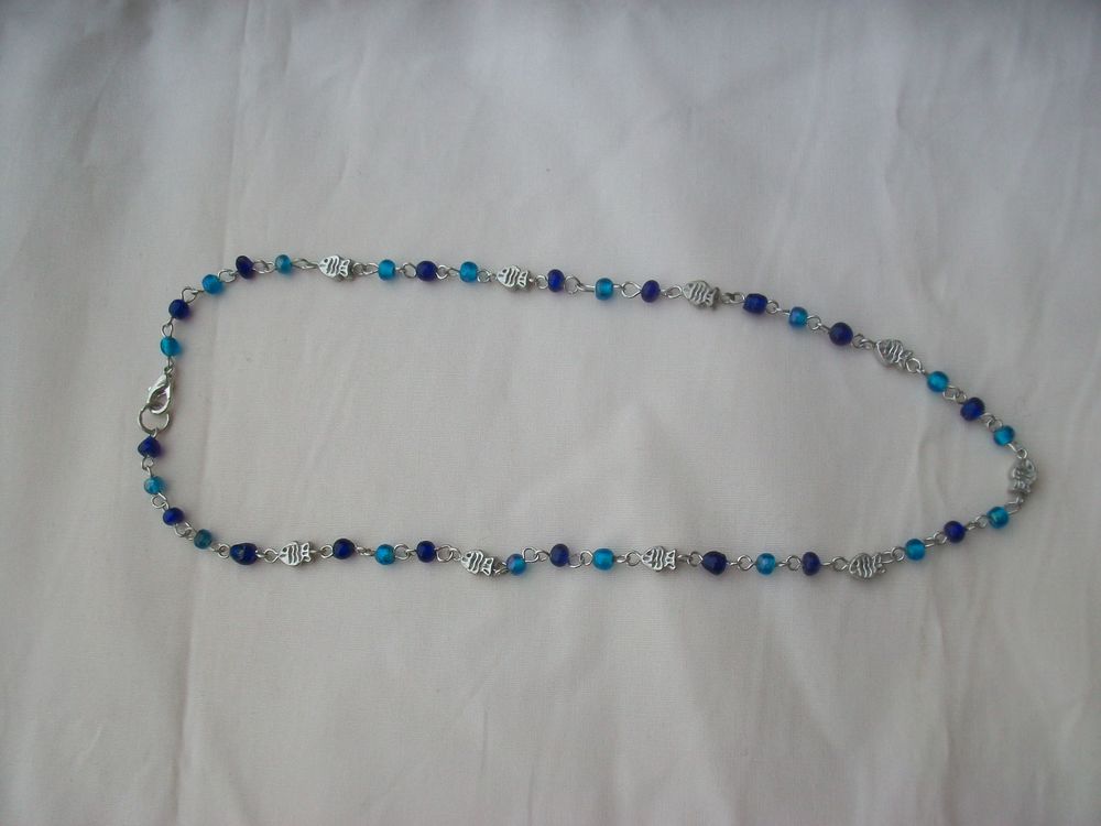 Collier argent perles verre bleu artisanat 14 Thizy (69)