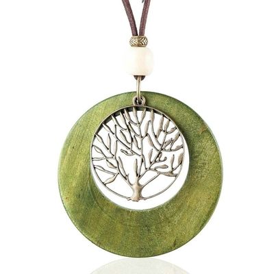 collier avec pendentif en bois arbre de vie couleur vert 4 Lezoux (63)