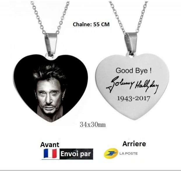 Collier Hommage pendentif Johnny Hallyday en forme de coeur 11 Audruicq (62)