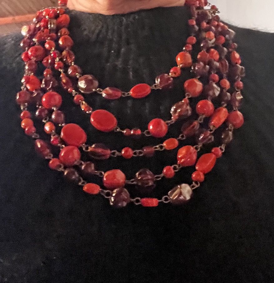 Collier perles rouges - 5 rangs - Vintage 200 Ivry-sur-Seine (94)