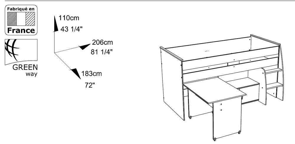 Lit combin� avec bureau escamotable 180 Boulogne-sur-Mer (62)
