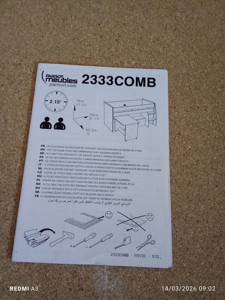 Lit combin� bureau et meuble 110 Gaillac (81)