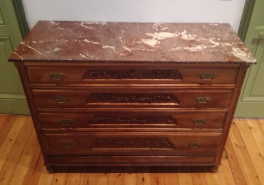 Commode 1900 en merisier avec marbre rouge 420 Sainte-Foy-l�s-Lyon (69)