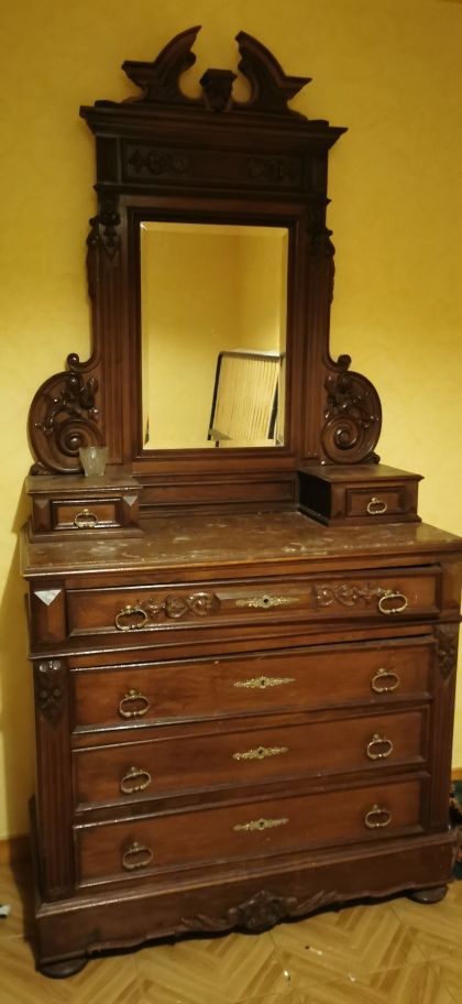 Commode coiffeuse bois massif et marbre rose ancienne 300 Villemur-sur-Tarn (31)