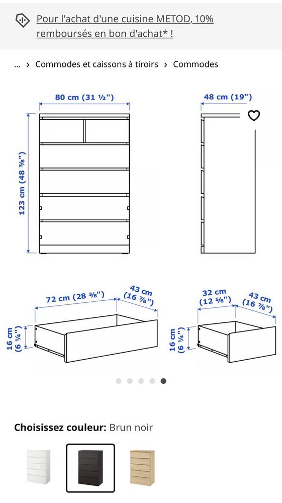 Commode noire 6 tiroirs 60 Puget-sur-Argens (83)