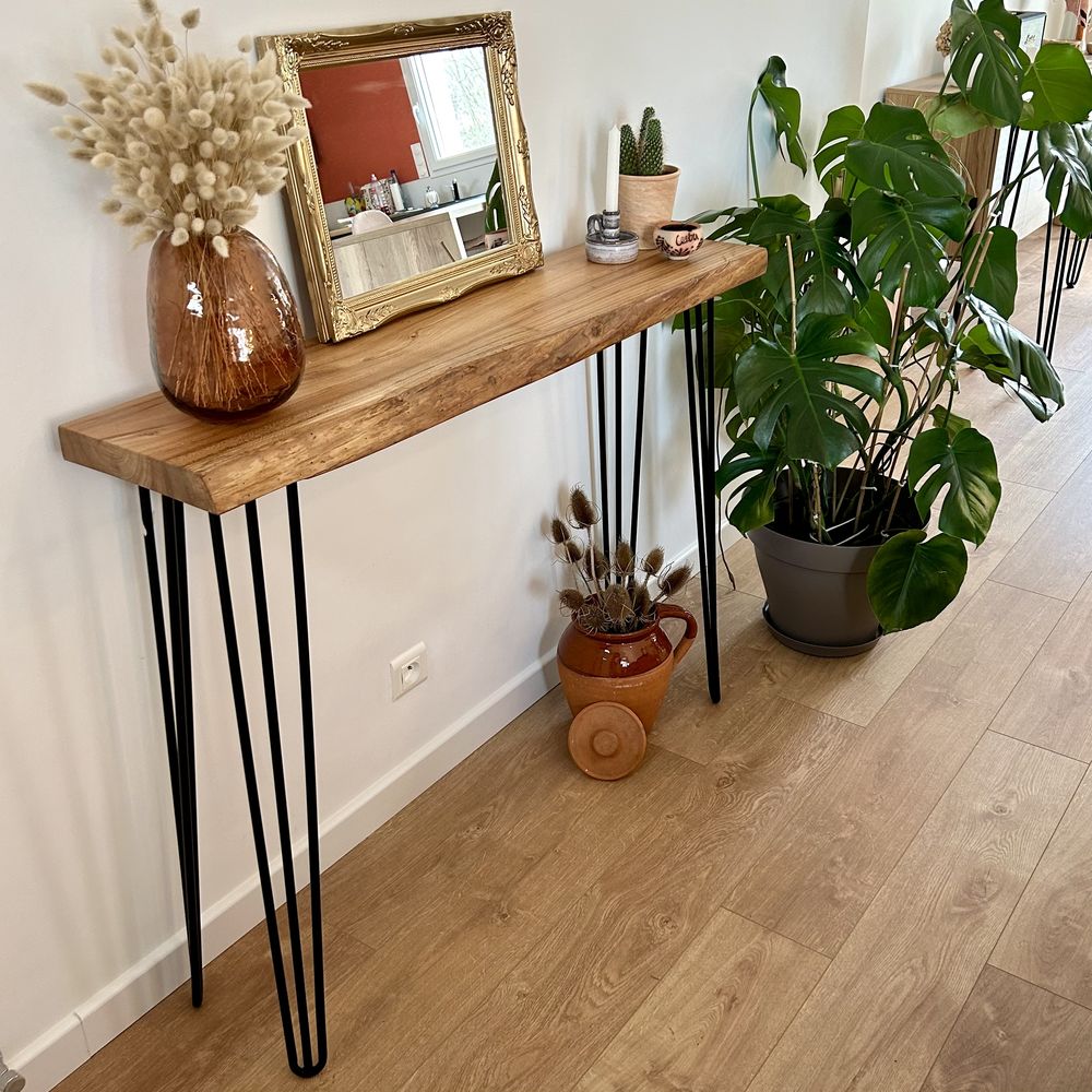 Console d'entr�e en bois massif et m�tal noir 180 La Flocelli�re (85)