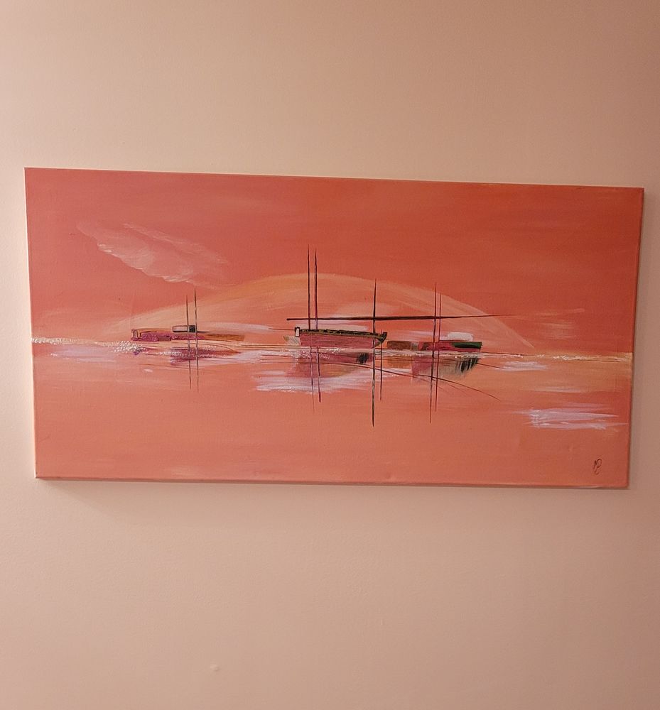copie tableau huile sur toile  bateaux 48 x 103 100 Arcangues (64)