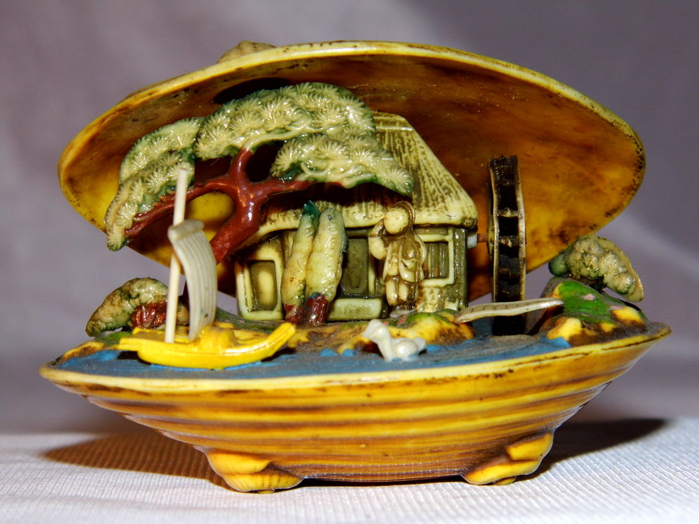 COQUILLAGE JAPONAIS VINTAGE SCENE DE VIE CELLULOID SCULPTURE MINIATURE 20 Dunkerque (59)