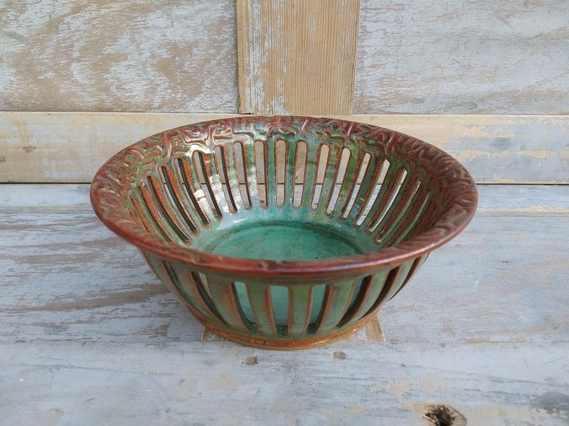 Corbeille � Fruits Gr�s �maill� Vert Porterie Artisanale 60 Loches (37)