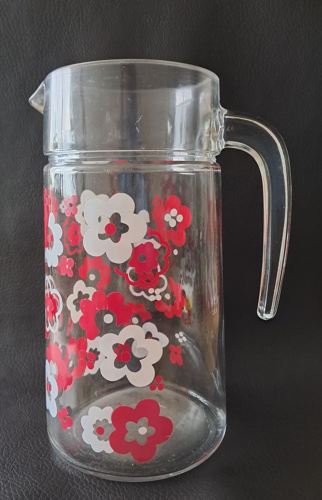 cruche carafe pichet vintage 70 80 en verre moul� d�cor 20 Carnon Plage (34)