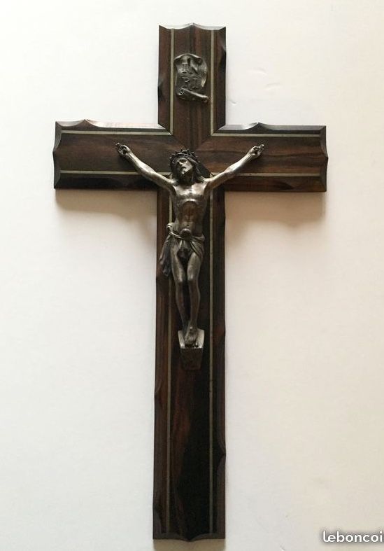 Crucifix Christ Bronze sur Croix en bois Acajou 50 Paris 15 (75)