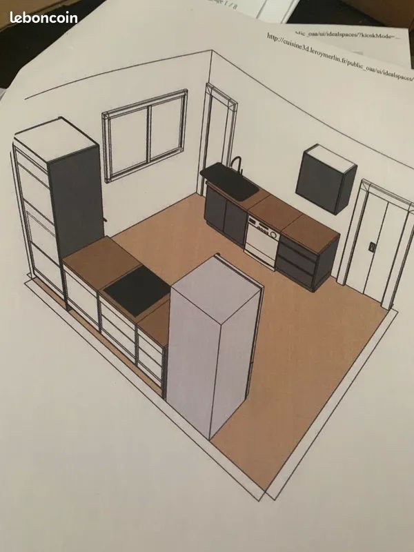 cuisine neuve fa�ade grise plan de travail ch�ne clair 1500 �tueffont (90)