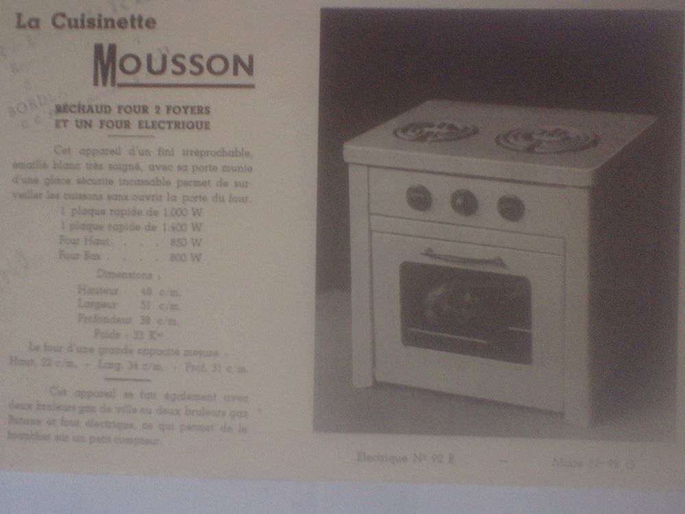 Pub Cuisinette Mousson R�chaud four 2 foyers N�92E Mixte 92G 0 N�rac (47)