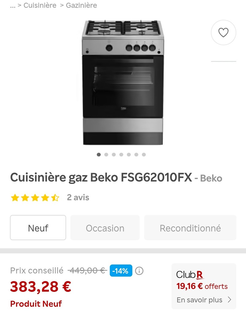 Cuisini�re Gaz Beko FSG62010FX Argent 300 Bayonne (64)