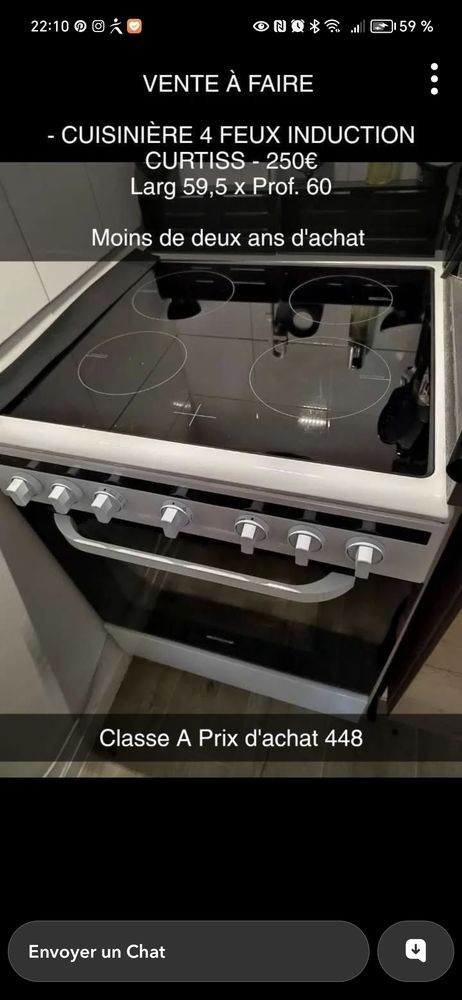 Cuisini�re CURTISS INDUCTION 4 FEUX DE 12/2023 250 La Rochette (77)