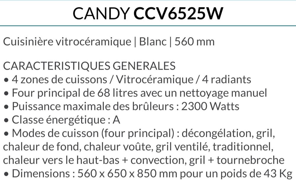 Cuisinière électrique vitrocéramique.60cm. 250 Salses-le-Château (66)