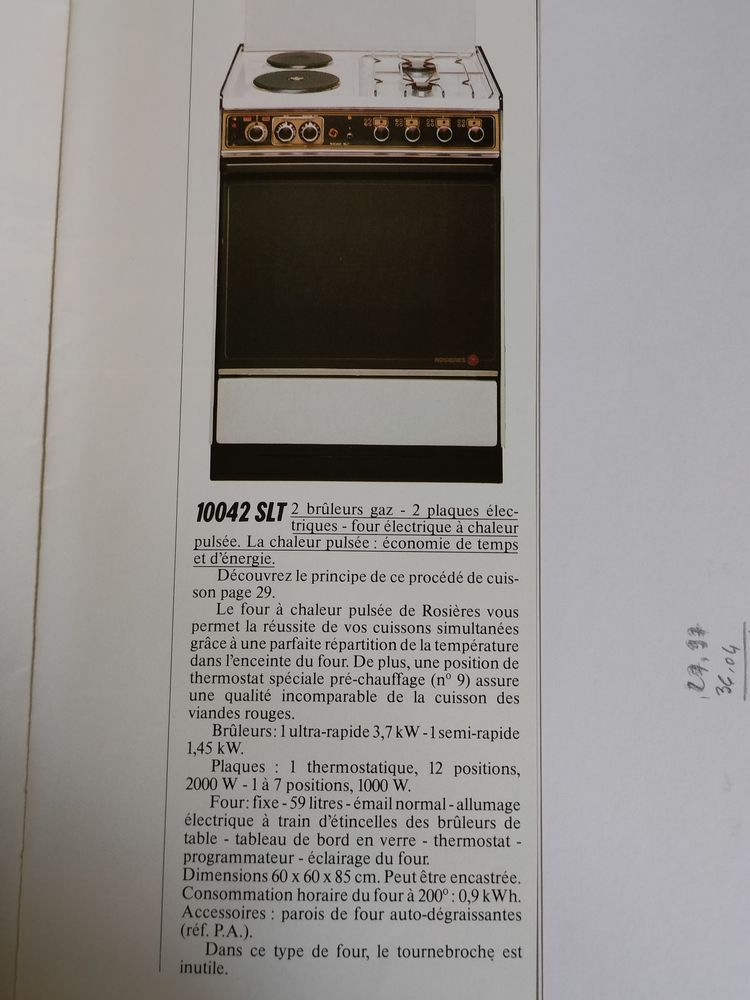 cuisini�re Rosi�res  60x60x85    four chaleur puls�e -
90 Thomery (77)