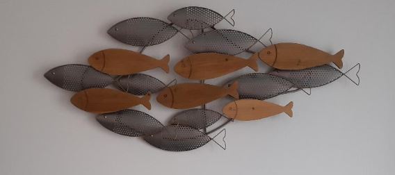 D�cor mural acier - bois - poissons 20 Hennebont (56)