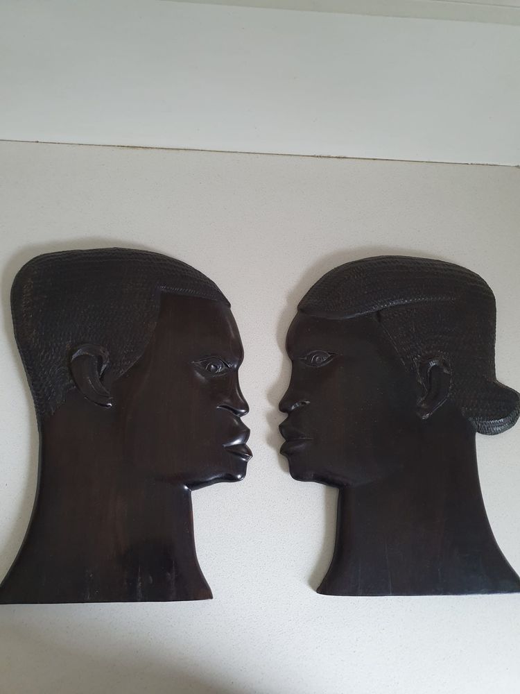 D�coration murale art africain  Couple �b�ne  - H36cm 31 Plouhinec (56)