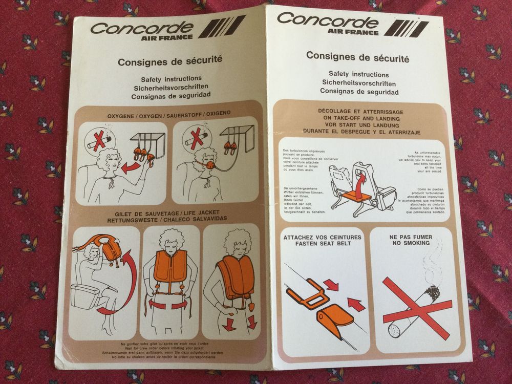D�pliant Air France concorde Consignes de s�curit� de 1975 550 Toulouse (31)