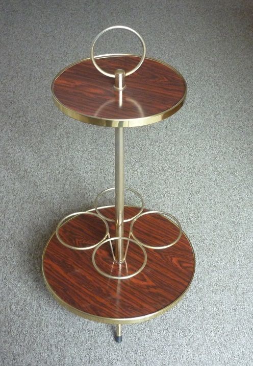 DESSERTE BAR ronde PORTE 4 BOUTEILLES bois plaqu� et laiton 75 Loivre (51)