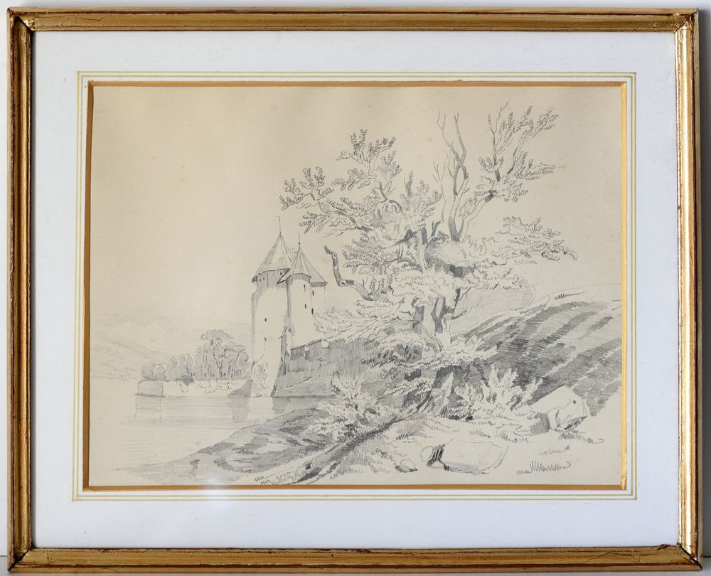 Dessin mine de plomb. Ecole genevoise 1830-1850. 78 Bons-en-Chablais (74)