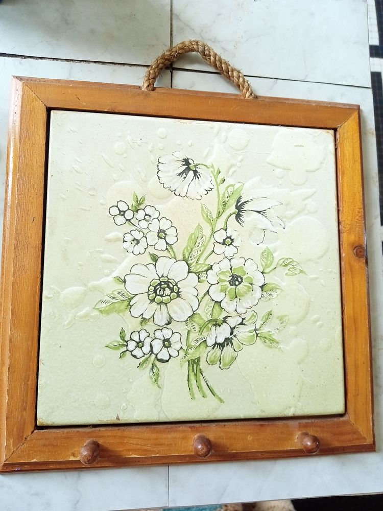 Dessous de plat et accroche torchons fa�ence bois fleurs 5 Herblay (95)