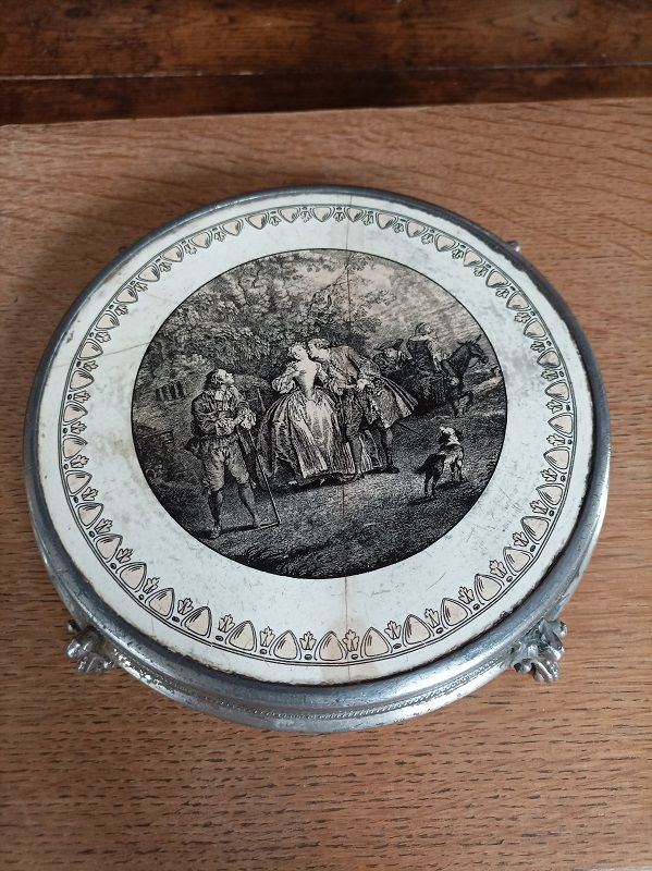 Dessous de plat m�tal patin� c�ramique Sarreguemines Pater 14 Ploubazlanec (22)