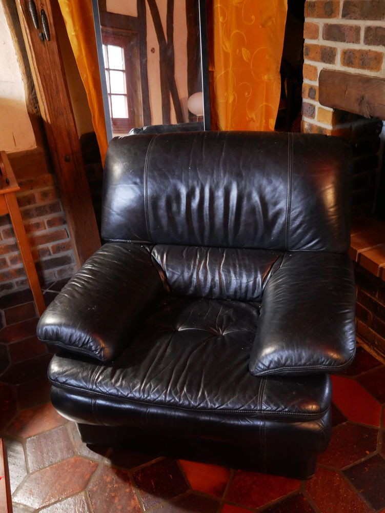 Deux fauteuils cuir noir 200 Saint-Denis-le-Ferment (27)
