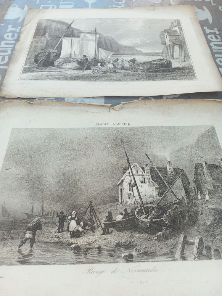 Deux gravures XlX rivage et c�te normande 25 Lisieux (14)