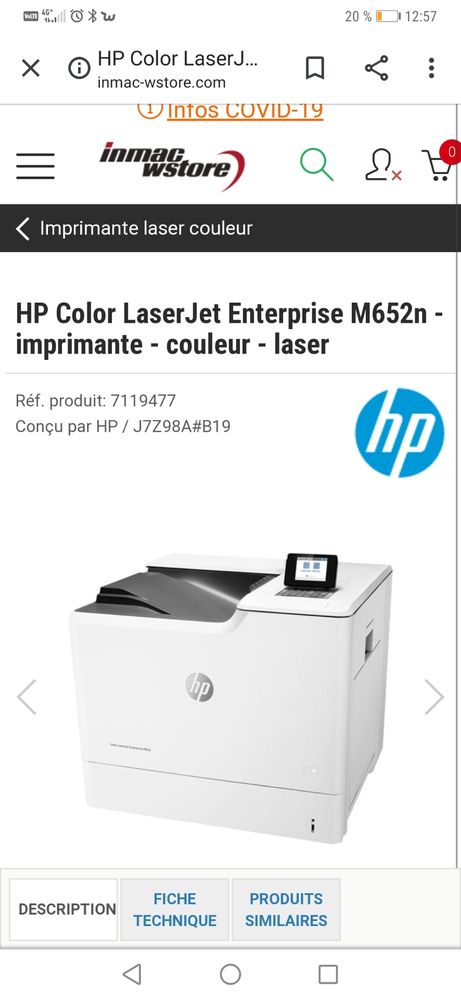 Je deux imprimantes HP color laser jet pro m
652n 550 Gennevilliers (92)