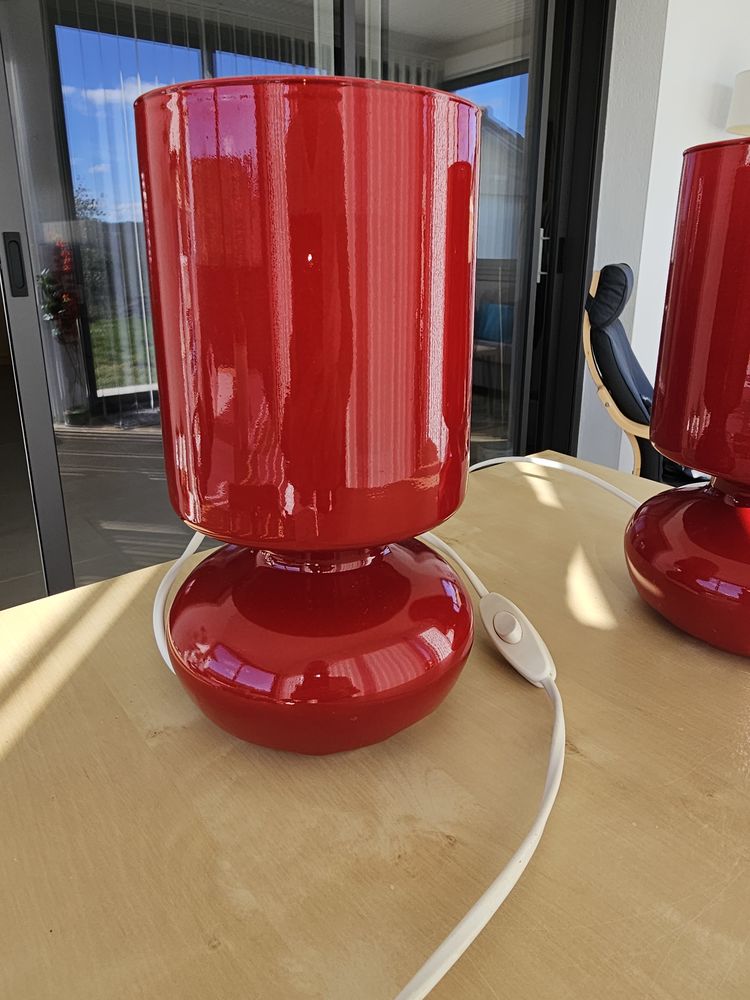 Deux lampes chevet en verre rouge r�plique Tosel 25 Seissan (32)