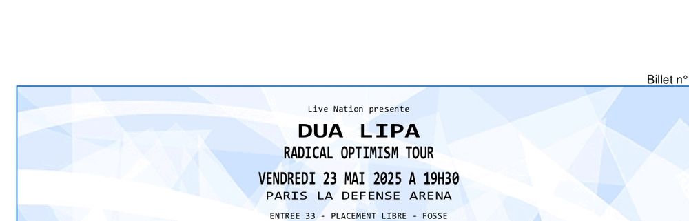 deux places concert Dua LIPA le 23 mai � Paris 100 Paris 20 (75)