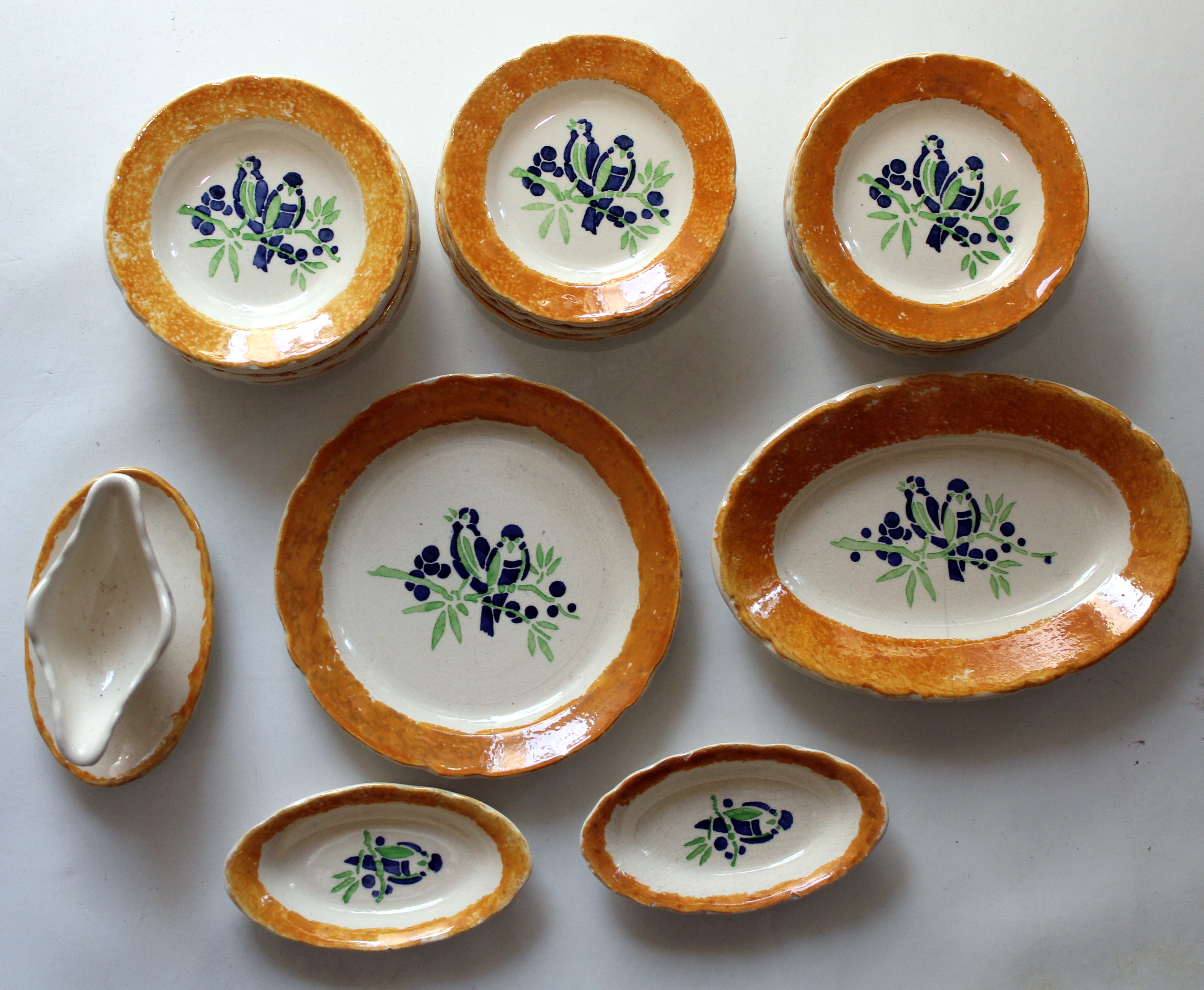 Dinette HBCM faience CREIL MONTEREAU aux oiseaux 1925 -1930 70 Issy-les-Moulineaux (92)