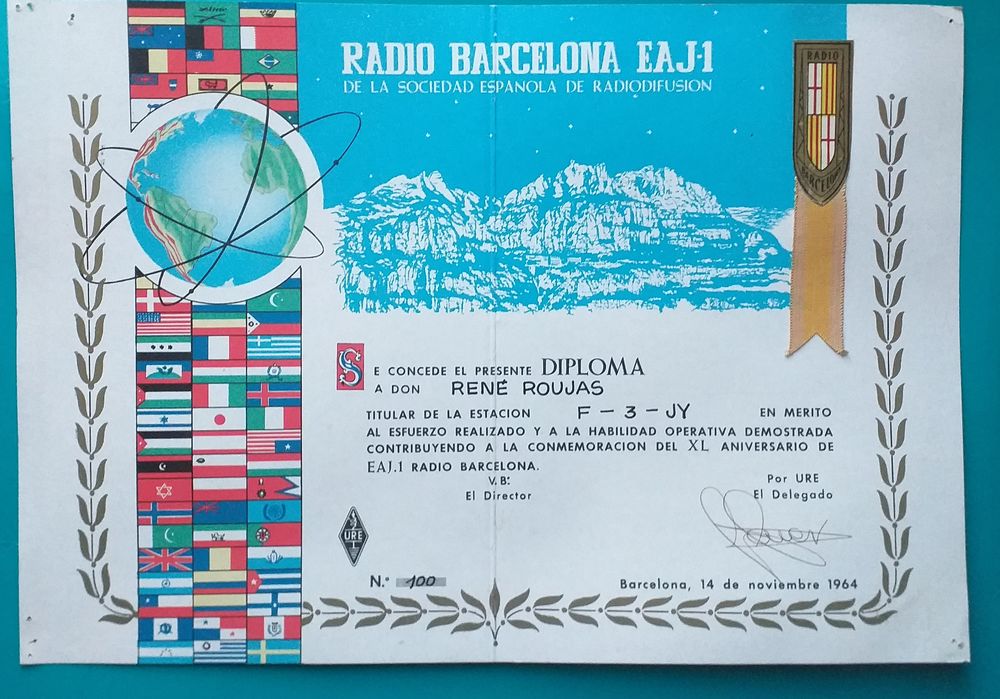 Dipl�me Comm�moration 40e anniversaire de EAJ.1 radio BARCELONA 1964 15 Montauban (82)